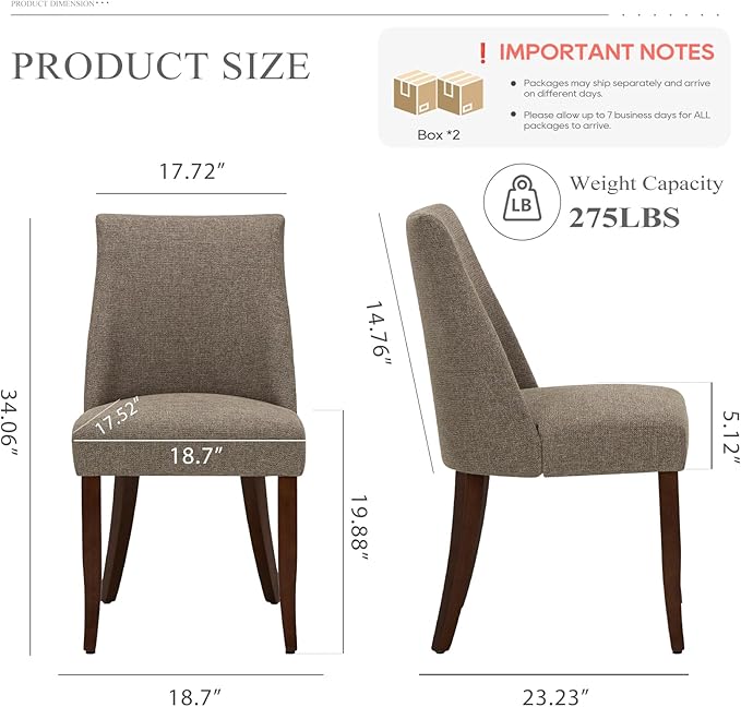 COLAMY Upholstered Dining Chairs Set of 4, Mid Century Modern Kitchen Chairs with Back, Farmhouse Fabric Side Dining Room Chairs with Wood Legs for Dining Room Restaurant, Brown