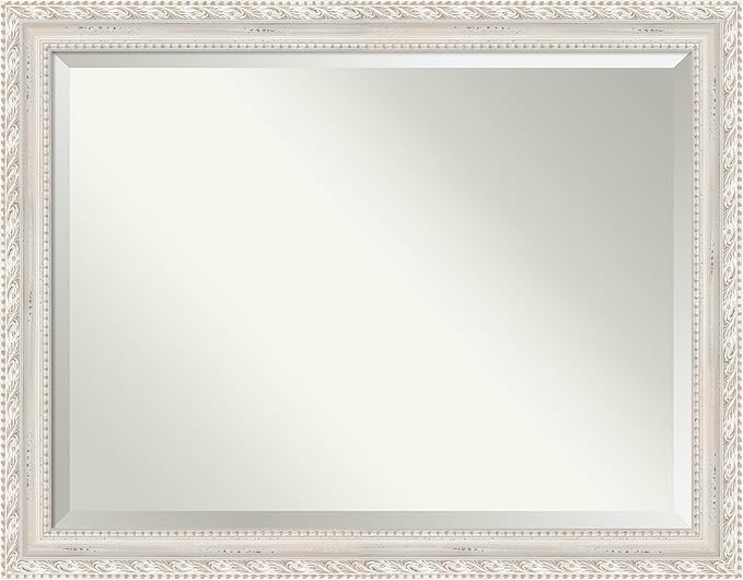Amanti Art White Bathroom Mirror for Over Sink, 36x46 Opera Off White Rectangle Vanity Mirror, X-Large Traditional Wood Frame, Hangs Horizonally and Vertically, Bathroom Wall Decor, Beveled Edge