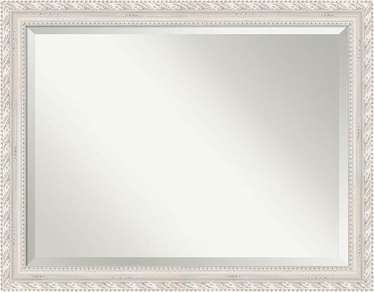 Amanti Art White Bathroom Mirror for Over Sink, 36x46 Opera Off White Rectangle Vanity Mirror, X-Large Traditional Wood Frame, Hangs Horizonally and Vertically, Bathroom Wall Decor, Beveled Edge