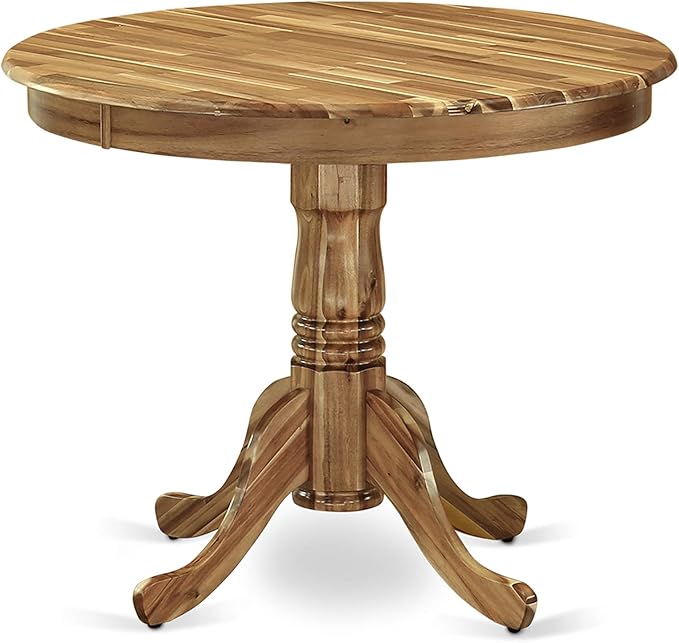 East West Furniture ANLA5-ANA-05 5 Piece Dining Room Table Set Includes a Round Kitchen Table with Pedestal and 4 Grey Linen Fabric Parson Dining Chairs, 36x36 Inch, Natural