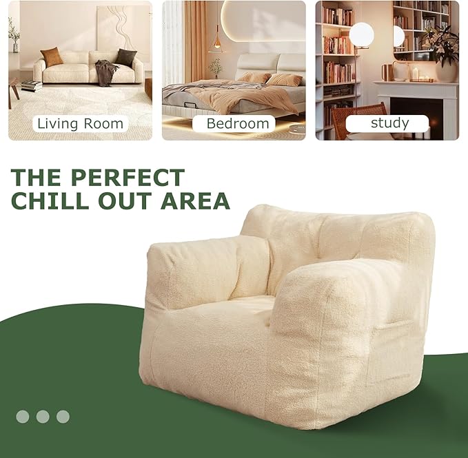 HIGOGOGO Giant Bean Bag Chairs for Adults,Big Comfy Chair Sofa for Bedroom Living Room, Large Lazy Bean Bag Chair with Pocket Armrests for Gaming, Reading