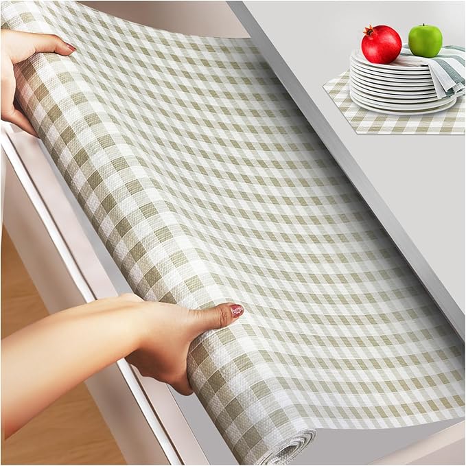 Beautysaid Shelf and Drawer Liner for Kitchen Cabinet, Non Adhesive Non Slip Shelf Paper Waterproof Washable Thickened for Dresser Pantry Shelve Bathroom Protector Liner(Checkered,23.6 in x 30 FT)