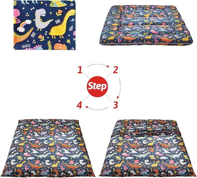 Dinosaur Japanese Floor Futon Mattress for Boys Girls, Thicken Tatami Mat Sleeping Pad Foldable Bed Roll Up Mattress Floor Lounger Bed Couches and Sofas for Kids Queen Size