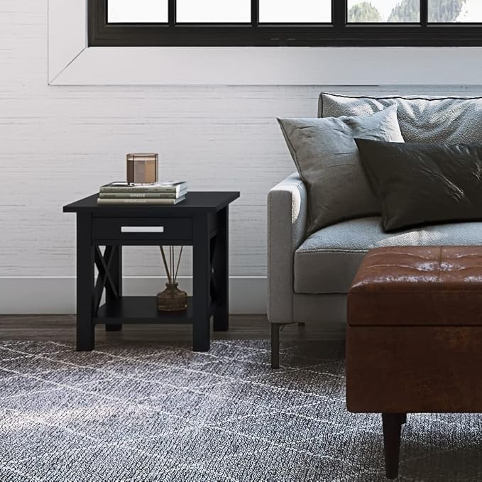 SIMPLIHOME Kitchener SOLID WOOD 21 inch Wide Square Contemporary End Table in Black for the Living Room and Bedroom