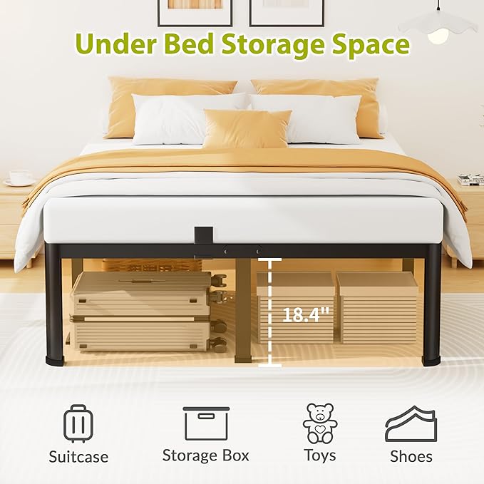 20 Inch Full Size Metal Platform Bed Frame with Round Corners, Storage Space Under High Bed Frame-Heavy Duty Steel Slats Support, Noise Free - Easy Assembly - No Box Spring Needed