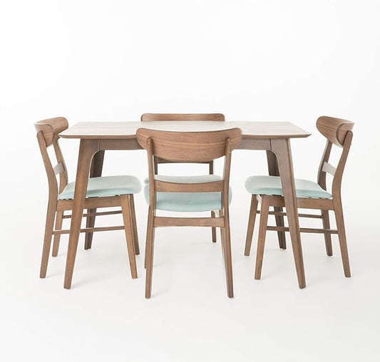 Christopher Knight Home Idalia 50" Rectangular Dining Set, 5-Pcs Set, Natural Walnut / Mint