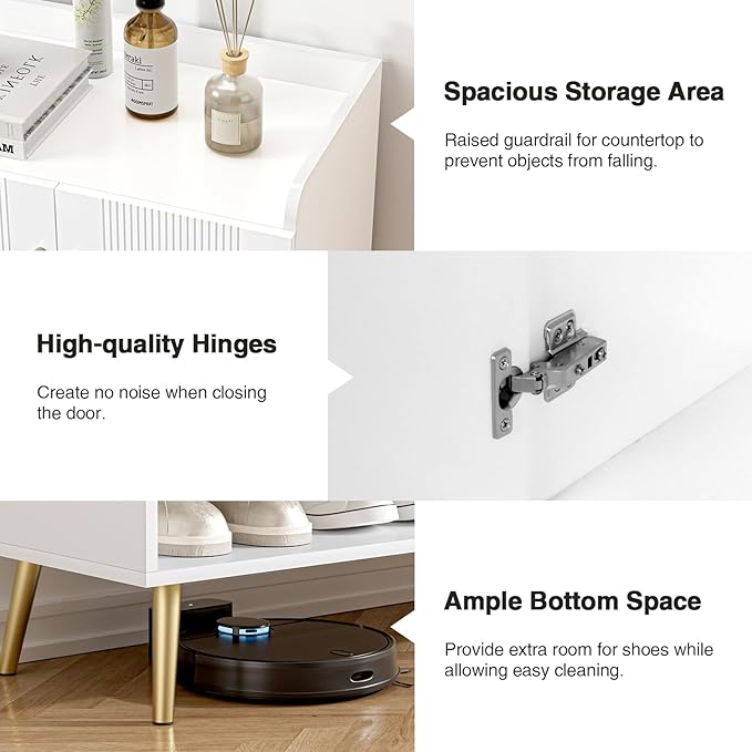 Giluta Buffet Sideboard Cabinet with Adjustable Shelf,Modern Buffet Storage Cabinets 4 Doors, Living Room Console Table for Kitchen Dining Room(White)