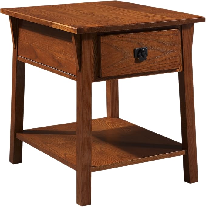 Leick Home Mission End Table, Solid Wood, 1 Storage Drawer, Secret Compartment, Bottom Display Shelf, Easy-Assembly, For Living Room/Bedroom, Russet, 24 in L x 20 in W x 24 in H, 9066-SC