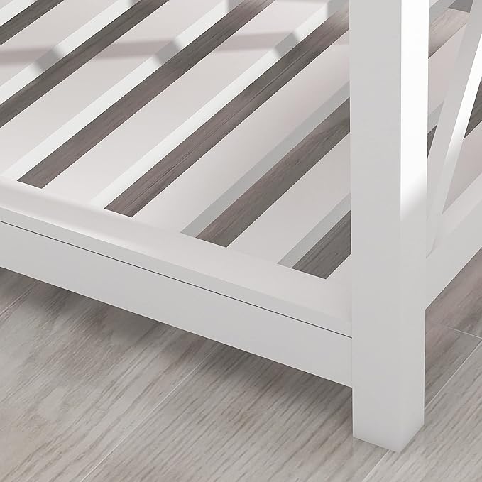 Farmhouse Coffee Table, White Oak Coffee Table for Living Room, 2-Tier Rectangular Wooden Centre Cocktail Table with Slats Shelf Storage and V-Shaped Frame Modern Coffee Oak Grey