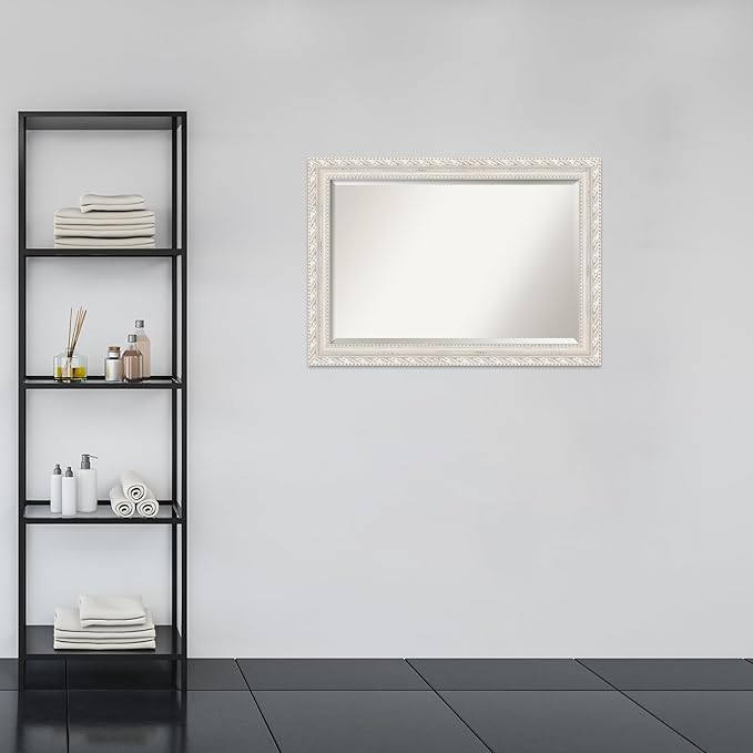 Amanti Art White Bathroom Mirror for Over Sink, 30x42 Opera Off White Rectangle Vanity Mirror, Large Traditional Wood Frame, Hangs Horizonally and Vertically, Bathroom Wall Decor, Beveled Edge from WI