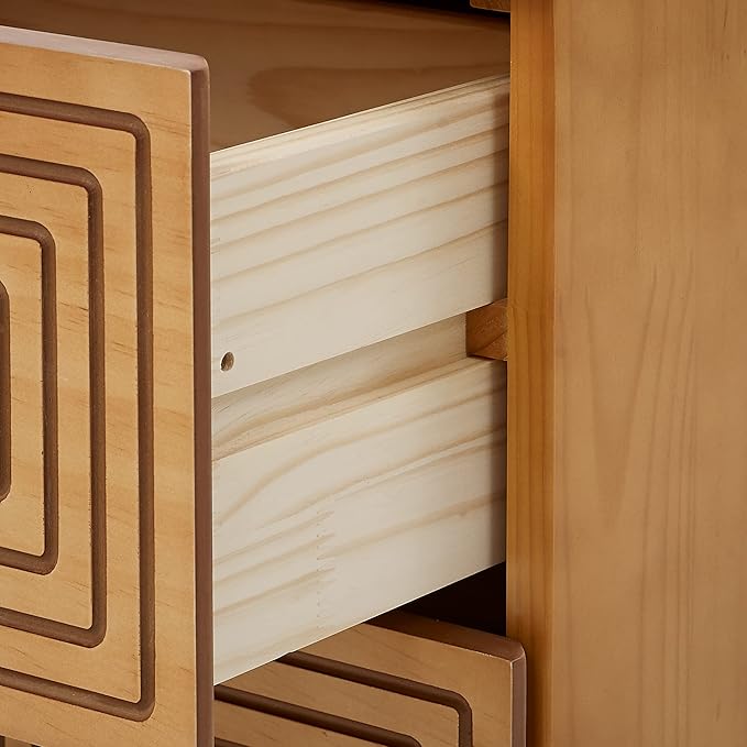 MUSEHOMEINC Wood Nightstand with 2 Drawer Storage, Modern Wood Bedside Table, Night Stand with Two Unique Geometric Details Drawers for Bedroom,Living Room