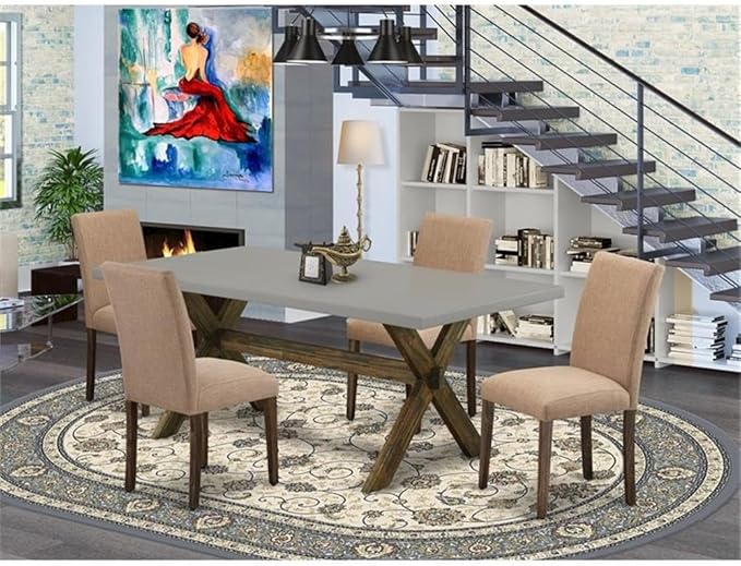 East West Furniture X797AB747-5 5 Piece Dinette Set for 4 Includes a Rectangle Dining Table with X-Legs and 4 Light Sable Linen Fabric Parson Dining Room Chairs, 40x72 Inch, Multi-Color