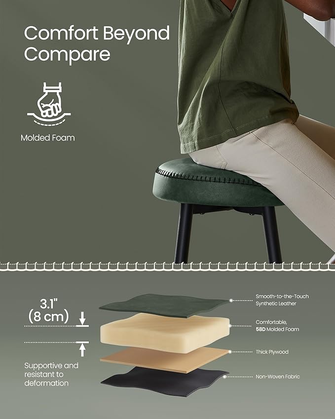 VASAGLE EKHO Collection - Bar Stools Set of 2, Counter Height Bar Stools, Kitchen Counter Stools, Mid-Century Modern Backless Counter Stools, 24.8-Inch Tall, Kitchen Island Home Bar, Forest Green
