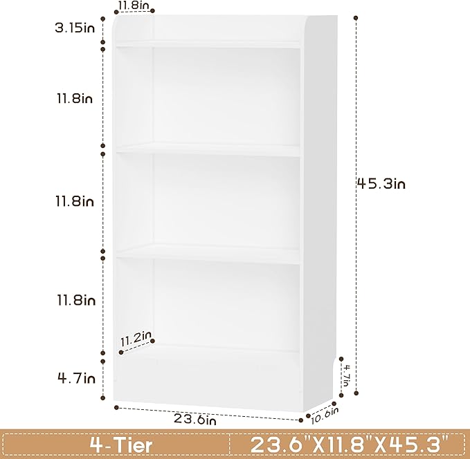 Lkeiyay Montessori Toy Shelf, 4-Tier Kids Storage Organizer,Kid Book Shlef -Ideal for Playroom, Nursery (White)