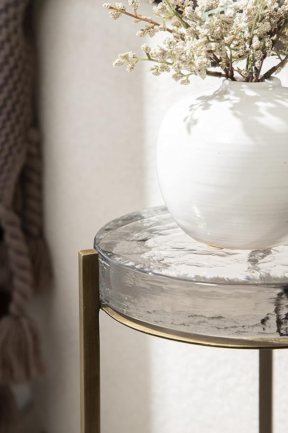 Kate and Laurel Aguilar Modern Drink Table; 9 x 9 x 23; Brass with Clear Glass; Detailed Glass Accent Table for Small Spaces