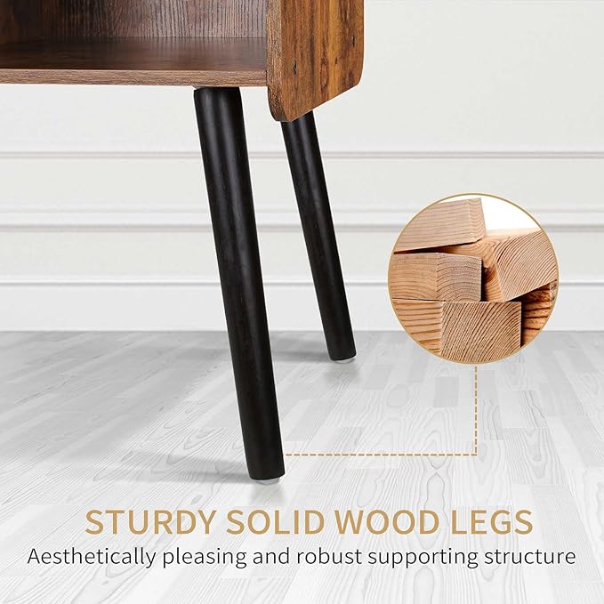 Record Player Stand with Vinyl Record Storage, Mid-Century Turntable Stand for Living Room Bedroom Office, Record Player Table, Vinyl Holder Holds up to 100 Albums, Rustic Brown