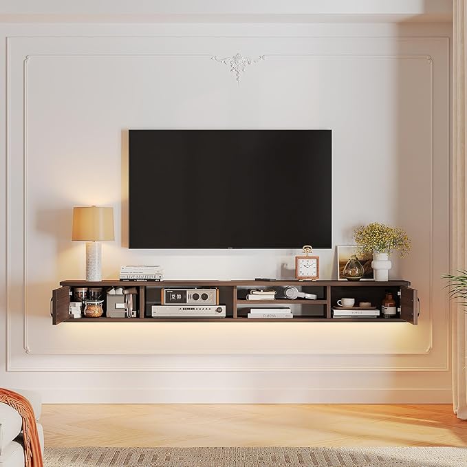 Floating TV Stand,66'' Wall Mounted TV Console,Floating TV Shelf,Wall TV Cabinet,Floating Entertainment Shelf,Walnut