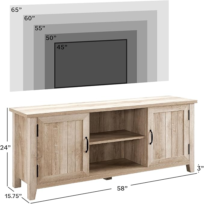 Walker Edison Buren Classic Grooved Door TV Stand for TVs up to 65 Inches, 58 Inch, White Oak