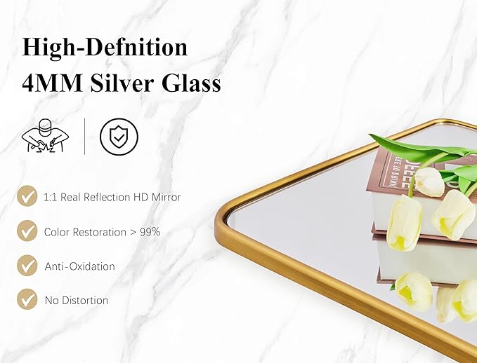 ANDY STAR Gold Pivot Mirror, 22" x 30" Brushed Gold Metal Frame Vanity Mirrors for Over Sink, Farmhouse Rectangle Bathroom Mirror with Adjustable Tilting Design Wall Mounted