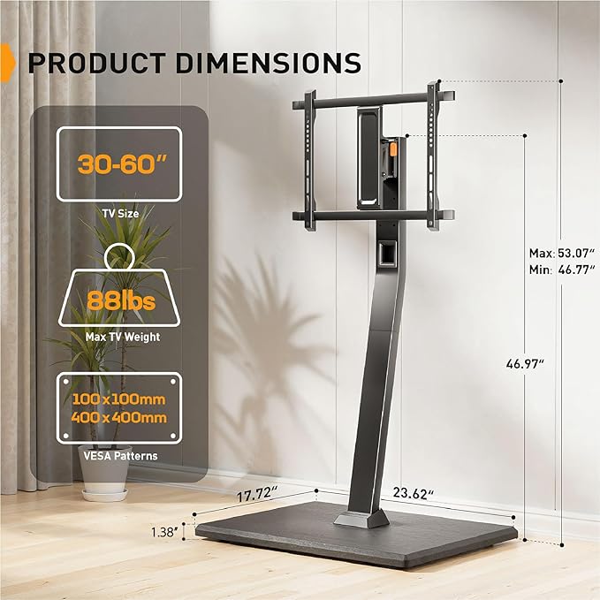 Perlegear Rolling TV Stand with Power Outlet, Tilt and Swivel Mobile TV Cart with Hidden Casters, Fits 30-70 Inch TVs, Height-Adjustable, 88 lbs Load Capacity, Max VESA 400x400mm, PGTVMC20