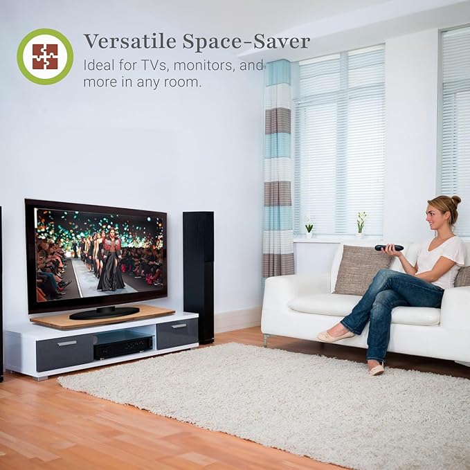Prosumer's Choice Bamboo TV Swivel Stand for LED/LCD TV, Monitors, Stereos, 31 inch Base Surface - 360˚ Rotation - Rotating Computer Stand/Media Console, Entertainment Center for Living Room Bedroom