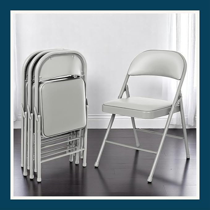 OEF Furnishings OEF950 Series Vinyl Padded Steel Folding Chairs (4-Pack, Gray)