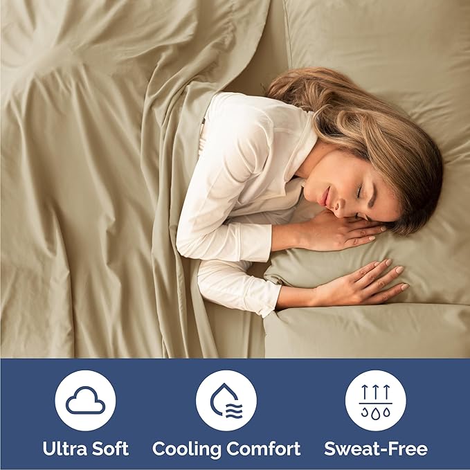 Queen Size 4 Piece Sheet Set - Comfy Breathable & Cooling Bed Sheets Set - Hotel Luxury Bedding for Women, Men, Kids, Teens, Boys & Girls - Deep Pockets, Ultra-Soft, Wrinkle Free - Oeko-Tex - Beige