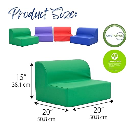 Children's Factory Library Loungers, Flexible Seating Classroom Furniture, Comfy Kids Chairs, Vibrant Colors, Set of 4