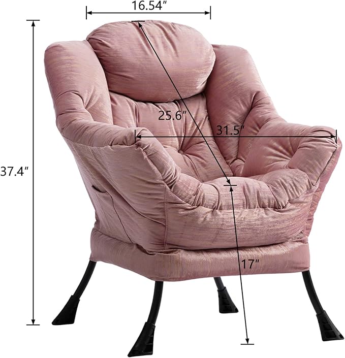 HollyHOME Modern Fabric Large Lazy Chair, Accent Oversized Comfy Reading Chair with Armrest, Thick Padded Cozy Lounge Sofa for Living Room, Bedroom, Dorm, Gilding Pink