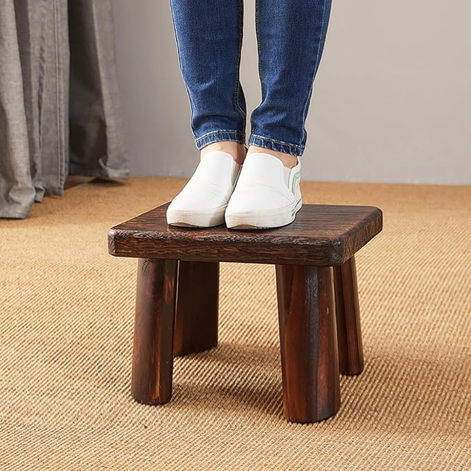 Wooden Stool, Rectangular Bedside Step Stool, Step Ladder for Kitchen & Bathroom, Foot Rest Stool Under Desk, Super Sturdy Hold Up to 500 LBS (14.2"x10.6"x10.6")