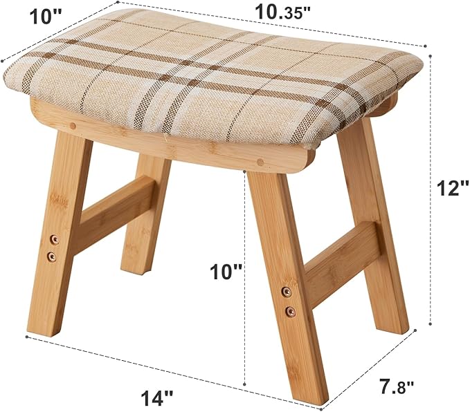 Foot Stool,Ottoman,Bamboo Small Sofa Foot Rest Under Desk,Extra Seating for Living Room, Bedroom and Kitchen (Natural Stool Legs - Stripes Surface)