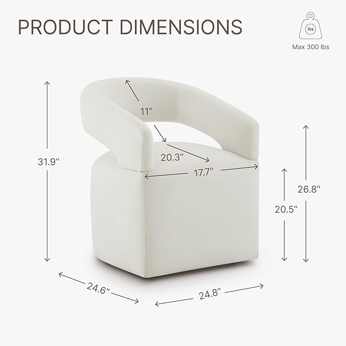 Upholstered Dining Chairs with Removable Casters Barrel Side Armchair with Rollers for Diningroom Bedroom Livingroom Reading Room, Ivory, 1PCS