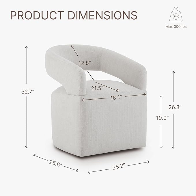Upholstered Dining Chairs with Casters Modern Barrel Side Armchair with Rollers for Diningroom Bedroom Livingroom Reading Room, Linen, 4PCS