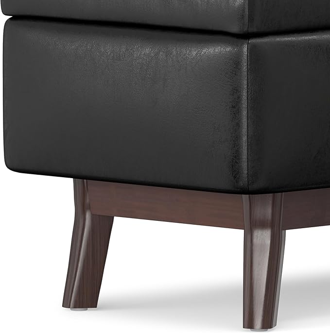 SIMPLIHOME Owen 36 inch Wide Mid Century Modern Small Rectangular Storage Ottoman in Distressed Black Vegan Faux Leather, Assembled, For the Living Room, Entryway and Family Room