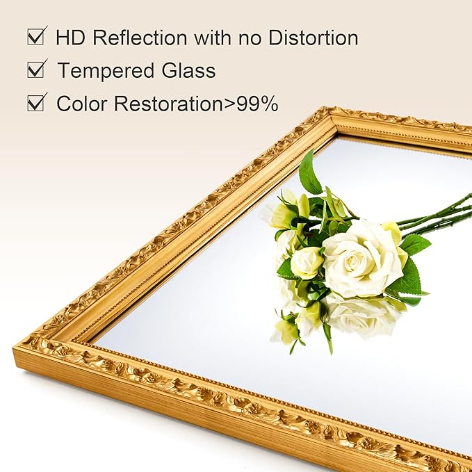 Gold Vintage Mirror, Traditional Antique Wall Mirrors with Ornate Gold Frame, Bathroom Decorative Mirrors for Wall Decor, 39.7'' x 27.9''