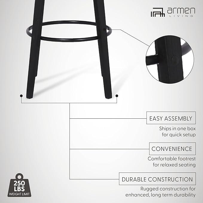 Armen Living Shelly 30" Bar Height Swivel Gray Faux Leather and Black Wood Bar Stool - Set of 2