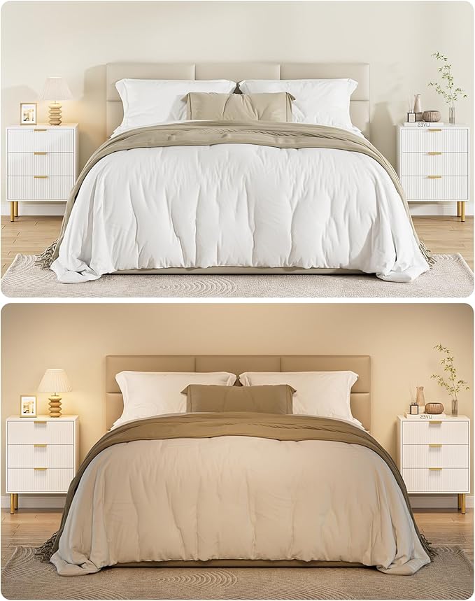 Night Stand,Tall Bedside Table with 3Storage Drawers,White Nightstand,Bedside Furniture,Side Table with Gold Frame,End Table for Bedroom,Living Room (Modern-3drawers, White)