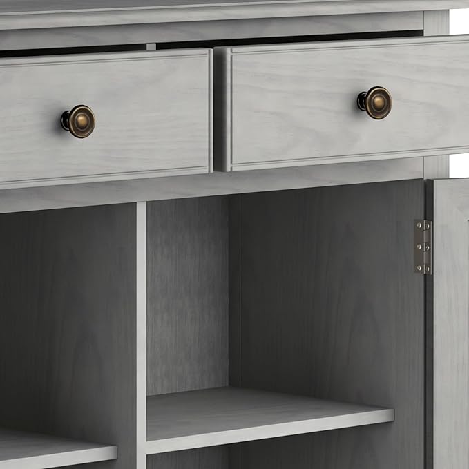 SIMPLIHOME Connaught 40-inch Wide Solid Wood Storage Cabinet in Fog Grey for Entryway, Living Room, Organizer for Hats, Gloves, Shoes, Keys, Slim Design, Traditional Style