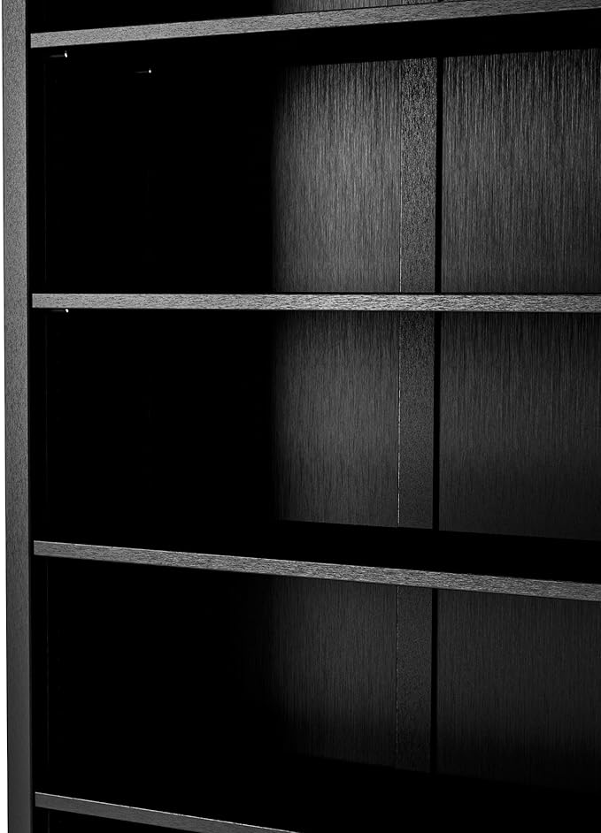 Camaflexi Shaker Style 6 Shelf Bookcase/Solid Wood / 72 inch Tall/Adjustable Shelving/Closed Back/Display Bookshelf for Living Room, Bedroom, Home and Office, Black
