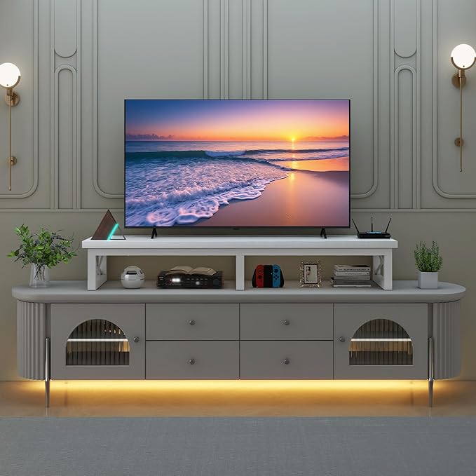 IBUYKE 45" Large TV Riser for 32-60 inch TV,Tabletop Short TV Stand with Storage and Steel Legs,TV Riser Stand for Home,Bedroom,Living Room,White TVT002W
