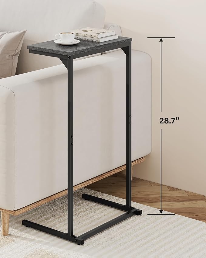 TUTOTAK C Shaped End Table, Small Side Table, 28.7 inch Tall Couch Table, Sofa Table, Living Room, Bed Room, Charcoal Grey TB01BY071