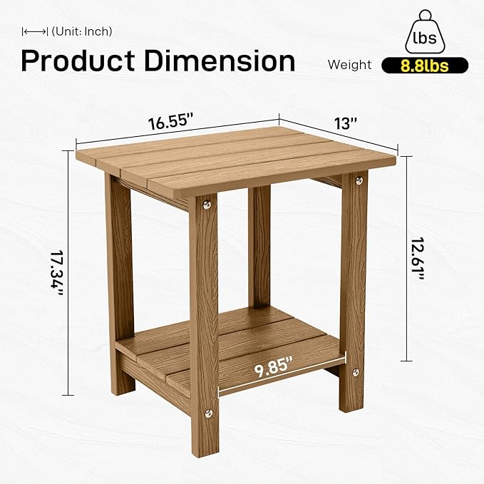 Melucivi Weather Resistant Outdoor Side Table, Double Small Adirondack Side Table for Adirondack Chair - Indoor Outdoor End Table, Patio Table for Pool, Deck and Porch (Brown)
