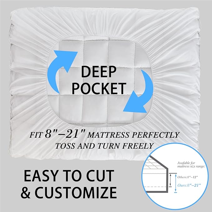 CYMULA California King Mattress Topper - Extra Thick Cooling Mattress Pad Cover for Back Pain - Soft Mattress Protector Bed Topper Pillow Top with 8-21 Inch Deep Pocket 3D Snow Down Alternative Fill