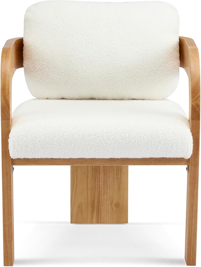 Christopher Knight Home Yorick Modern Boucle Dining Chair Set of 2 with Cushion, Solid Wood Dining Room Armchair Set, Curved Backrest Kitchen Side Chair, Living Room Comfy Extra Seat, Natural+White