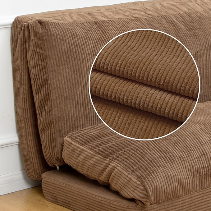 N&V Folding Matress Sofa Bean Bag Bed, Foam Filling Folding Matress Sofa, Includes Removable and Machine Washable Cover, Soft Premium Corduroy (Medium, Brown Suagr)