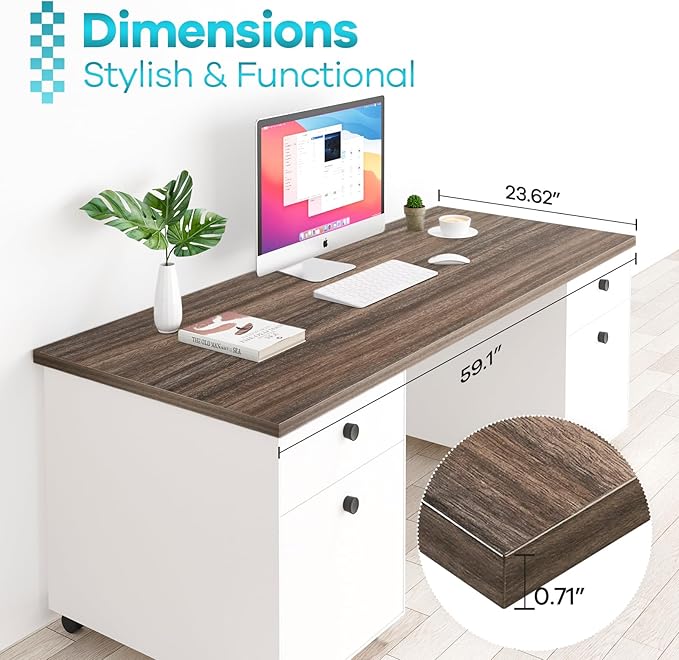 Kaboon Universal Tabletop 59.1"x23.62", Solid One-Piece Melamine Table Top, Double Desk L-Desk DIY, Home and Office Countertop,Eucalyptus