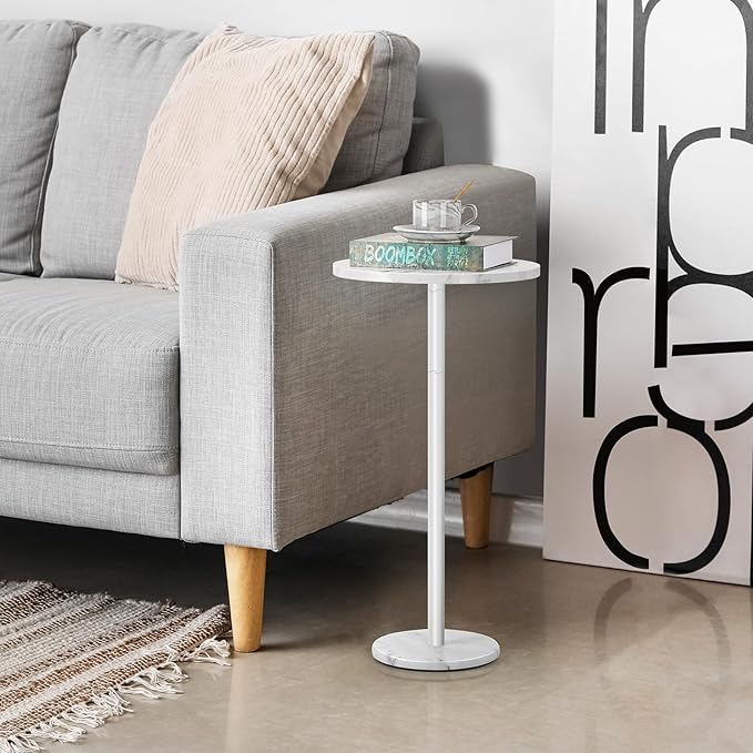 White Round Side Table Small End Table Set of 2 Modern Accent Table Pedestal Drink Table with Marble Base for Small Spaces Living Room Bedroom Outdoor