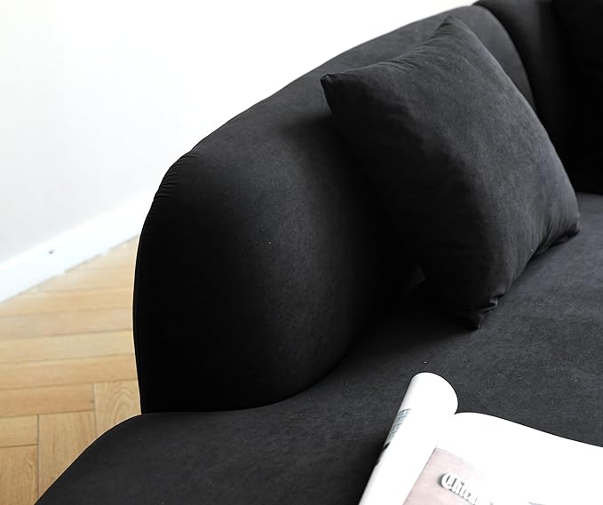 Container Furniture Direct 132" Curved Sofa with Throw Pillows, 6 Seater Luxury Velvet Couch with Half Moon Design and High-Density Foam, Ideal for Modern Living Room, Office & Apartment, Black