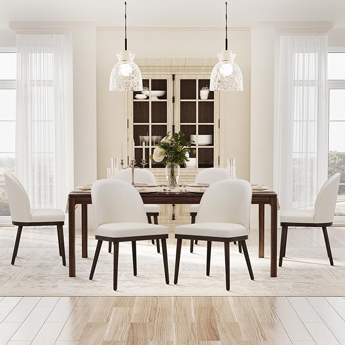 COLAMY Upholstered Dining Chairs Set of 6, Wooden Kitchen Chairs with Open Back, Modern Dining Room Chairs with Wood Frame, Dinner Side Chairs for Dining Room Kitchen Restaurant, Beige