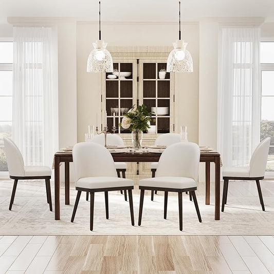 COLAMY Upholstered Dining Chairs Set of 6, Wooden Kitchen Chairs with Open Back, Modern Dining Room Chairs with Wood Frame, Dinner Side Chairs for Dining Room Kitchen Restaurant, Beige